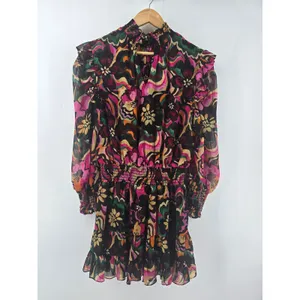 MISA Los Angeles Mini Dress Womens Large Multicolor‎ Floral Smocked Ruffle Boho thumbnail 2