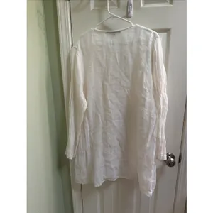 Flax Linen Sz M Cream White Sheer Tunic Top Shirt Dress Beach Coverup Breezy thumbnail 5