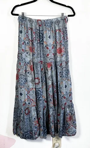 Patchwork Tiered Maxi‎ Skirt Made In Italy Sz Small Cottagecore Festival Hippie thumbnail 1