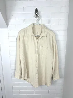 Aerie Pool To Party Gauze Cotton Button Down Coverup Shirt Size XS thumbnail 4