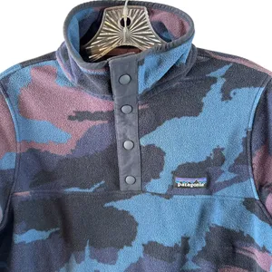 Patagonia Blue Camo Micro D Snap-T Fleece Pullover Mock Neck Size Small thumbnail 4