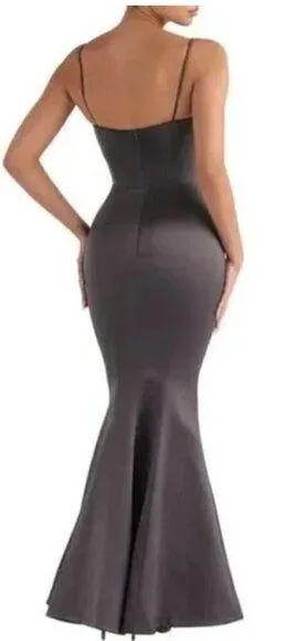 HOUSE OF CB Violette Satin Mermaid Gown in Dark Grey Size X-Small thumbnail 2