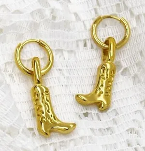Stainless Steel Gold Cowboy Boot Earrings thumbnail 1