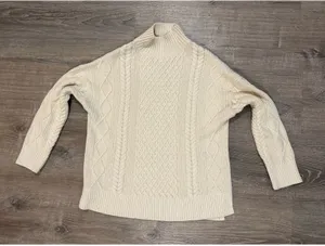 J.Crew Women's Small Cream Mock Neck Sweater Cableknit Knit Pullover Classic thumbnail 1