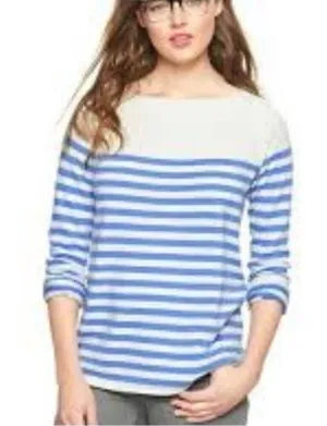 Gap Women's Size Small Boatneck Sweater Moore Blue Stripe Wool Long Sleeve thumbnail 1