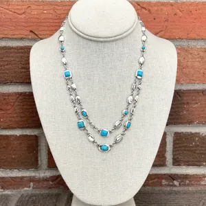 Layered Turquoise and Silver Geometric Necklace Blue thumbnail 2