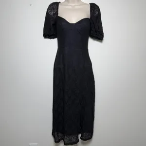 H&M Women Whimsigoth Vamp Babydoll Dress Small Black Lace Square‎ Neck Midi Slit thumbnail 9