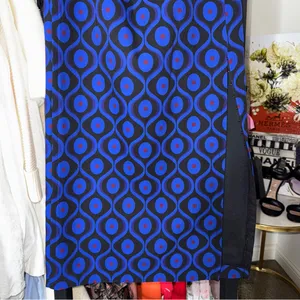 New Zara Blue Neoprene Geometric Print Midi Skirt XS thumbnail 6