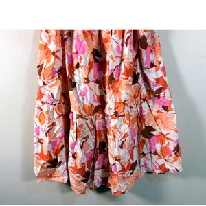 GeeGee Pink Orange Floral Smocked Puff Sleeve Tiered Mini Dress‎ 2XL thumbnail 6