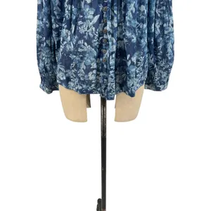 Free People Cool Meadow Printed Top Denim Combo‎ Blue Floral Size XS thumbnail 7