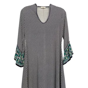 Max Studio Womens‎ XS Navy Geometric V-Neck Bell Sleeve Paisley Knit Dress thumbnail 8