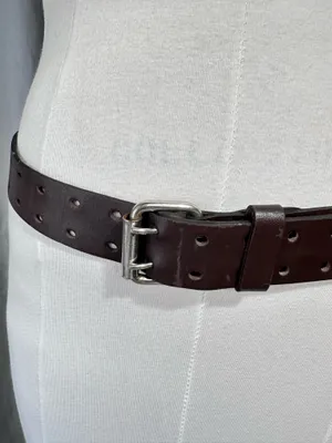 Leather Belt Size L Brown Double Prong Silver Buckle Waist Band Unisex Western thumbnail 4