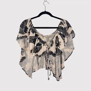 Free People Womens Top Beige Merpati Print Off The Shoulder Drapey Blouse Small thumbnail 3