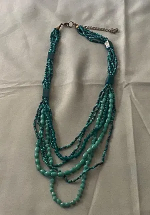 16” Multi Strand Necklace Turquoise Teal Green Blue Beads Various Sizes Vintage thumbnail 1