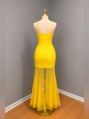 Yellow Mesh Maxi Dress thumbnail 4