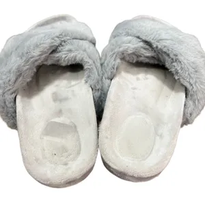 Fitory Slippers Womens Size 7 Gray Cross Band Plush Slip On Slides Cozy‎ Casual thumbnail 5