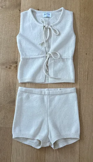 Peppermayo Knit Top & Shorts Set Sequins Ownley Size XS Cream Silver thumbnail 1
