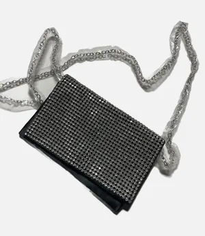 Amber Sceats Rhinestone Clutch Womens Small‎ Black Crystal Evening Crossbody Bag thumbnail 1
