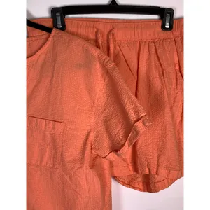 Serra Pajama Set Women’s M Coral 100% Cotton Button Top Shorts Seersucker thumbnail 6