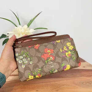 NWT Coach Double Zip Wallet In Signature Canvas With Floral‎ Print thumbnail 2