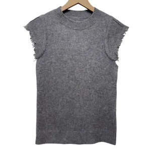 Faherty Colette Sweater Tee Womens XS Gray‎ Yak Merino Wool Fringe Crewneck thumbnail 2