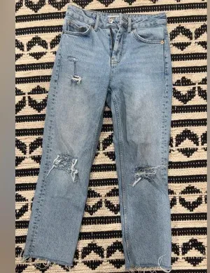 Topshop Blue Straight Leg Jeans with Distressed Knees thumbnail 1