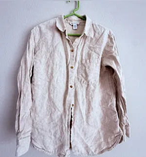 Athleta Linen Shirt Womens M Oatmeal Long Sleeve Button Down Casual Pocket Top thumbnail 1