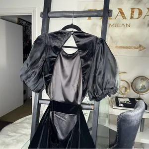 Bardot Marina Velvet Backless Mini Dress Black Womens 6 Medium Sheer Sleeves New thumbnail 12