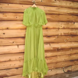 MAC DUGGAL Green Size 10 Ruffled Mock Neck Flutter Sleeve High Low Hem Gown Fla thumbnail 5