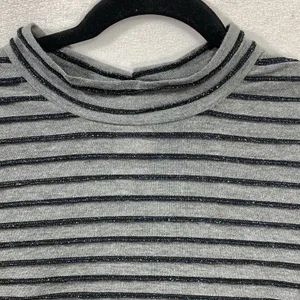 Wild Fable Crop Top Womens Large Gray‎ Metallic Striped Mock Neck Long Sleeve L thumbnail 2