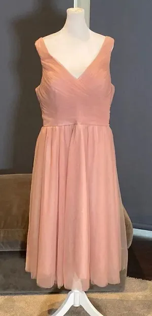 Women’s Pink Tea Length V-Neck Corset Back Prom Party Dress Size 16 thumbnail 1
