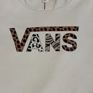 Vans Hoodie Womens Medium Cream Animal Print Checkerboard Fleece Pullover Casual thumbnail 9