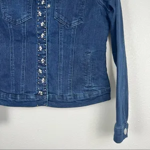 Laura Embellished Jewel Denim Top‎ Blue Snap Front Jacket Sz 4 thumbnail 3