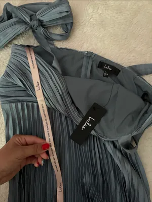 Lulus Gorgeous Purpose Slate Satin Pleated Sleeveless Bow Maxi Dress Size Medium thumbnail 6