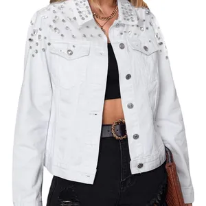 NWT Women’s White Jean Jacket Embellished Western Trucker‎ - Small thumbnail 1