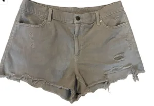 aerie Grey Distressed Denim Jean Shorts with Elastic Waist thumbnail 1