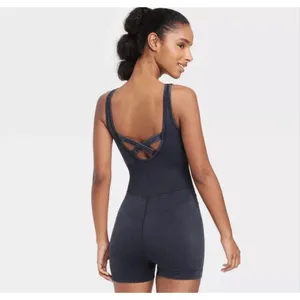 JoyLab Black Seamless Short Active Bodysuit V-Neck Ribbed Workout Romper L thumbnail 2