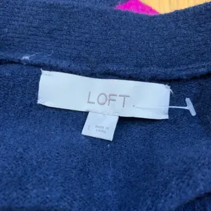 LOFT Navy Blue Pink Stripe Long‎ Cardigan Sweater Dress Duster Womens Size Large thumbnail 7