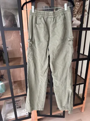 Aerie olive fun Village Cargo Pants jeans drawstring pockets wide leg mid rise thumbnail 9