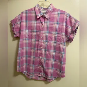 Ridgecut Womens Button Down Plaid Shirt S Small Pink Blue Bust 40” Runs Big L thumbnail 1