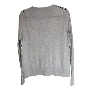 LOFT Gray Lace Front Cardigan‎ Sweater Long Sleeve Button Up Women's Size L thumbnail 7