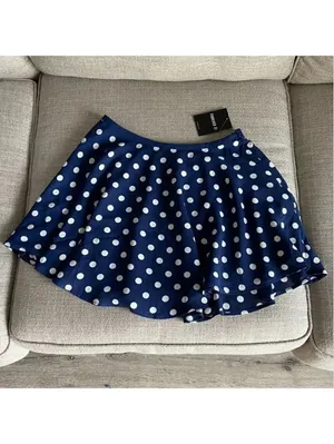 Forever 21 Navy Blue Polka Dot Skater Coquette Twee Mini Skirt S NWT thumbnail 3