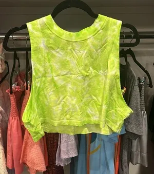 NWOT Lululemon All Yours Cropped Tank Neon Yellow/Green and White thumbnail 1