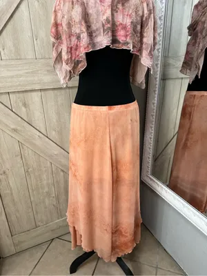 Boho Hand-Dyed Asymmetrical fairy Hem Maxi Skirt - Sunset Orange/Coral thumbnail 2