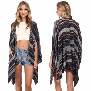 Free People Big‎ Trail Poncho Cardigan Sweater Blue Multi Large Festival Indie thumbnail 2