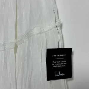 Lulus White Smocked Tiered‎ Maxi Dress Tie Back Lace Trim Small thumbnail 9