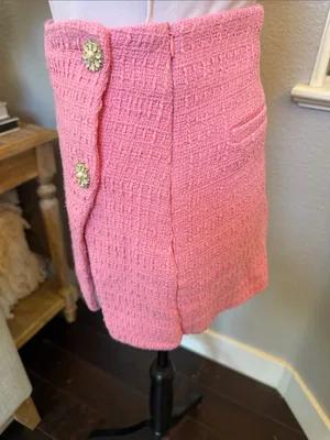 Zara Pink Tweed Blazer & Skort Shorts Set Double Breasted Flat Front Size XS thumbnail 7