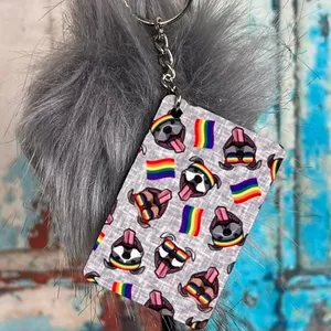 Pit Bulls Rainbow Keychain With Faux Fur Pom-Pom New thumbnail 1