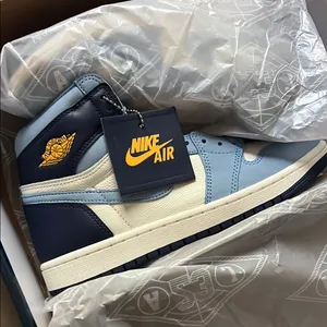 Nike Air High-Top Sneakers in Blue and Cream thumbnail 1