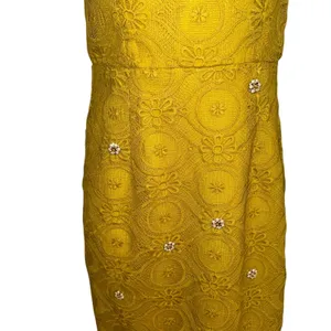 DRESSINGPAULA‎ Lemon Yellow Lace Sheath Embellished Flower Design NWT XS thumbnail 5